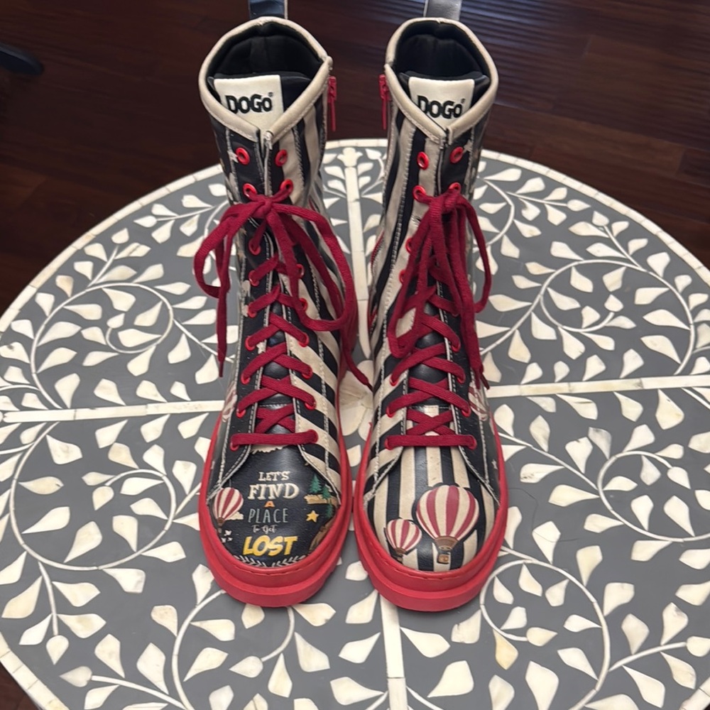 DOGO Striped High-Top Sneakers with Red Accents
